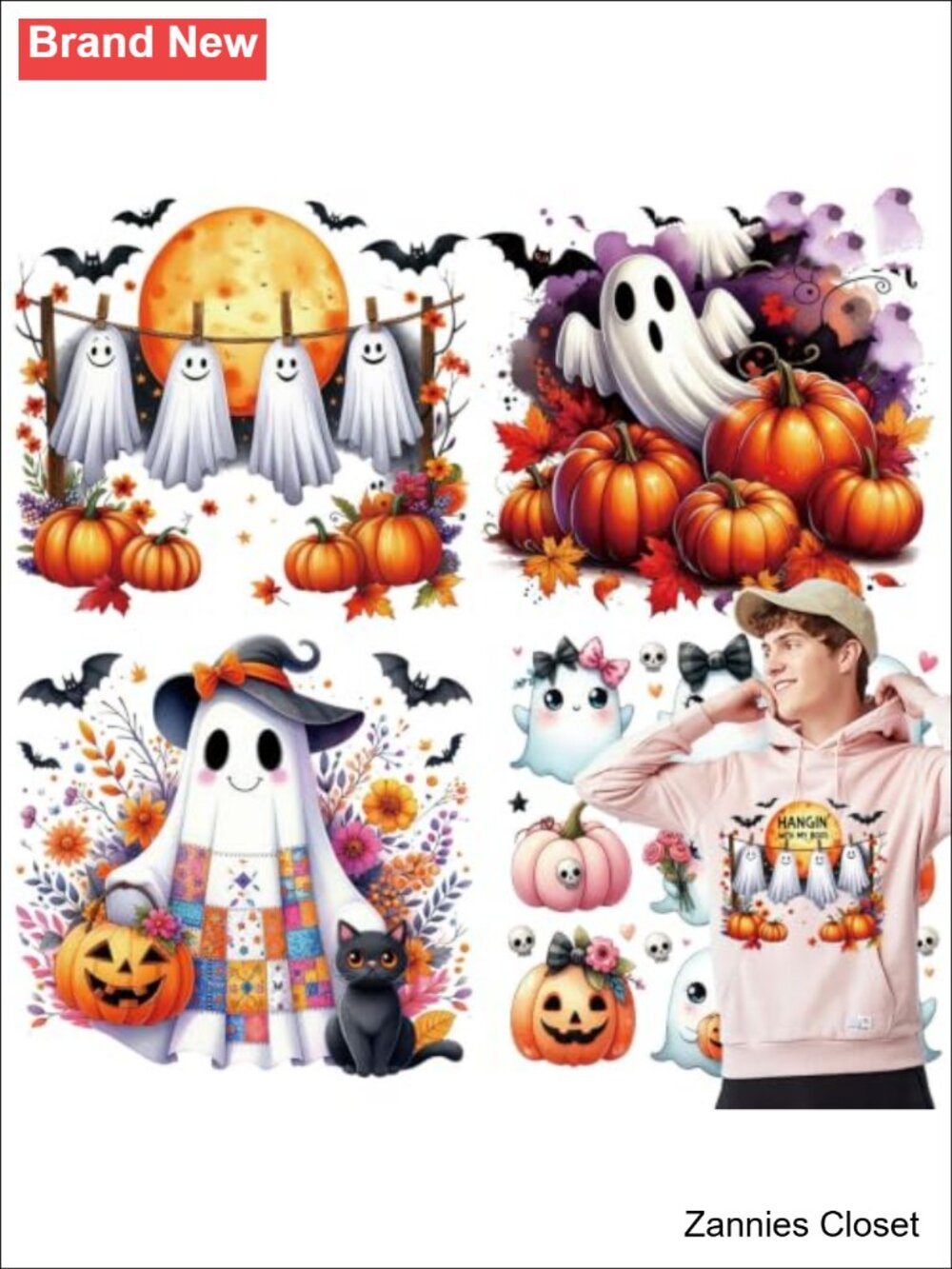 👻 Halloween Iron on Vinyl Decals 4 Sheets Ghost Pumpkin Transfer Patches